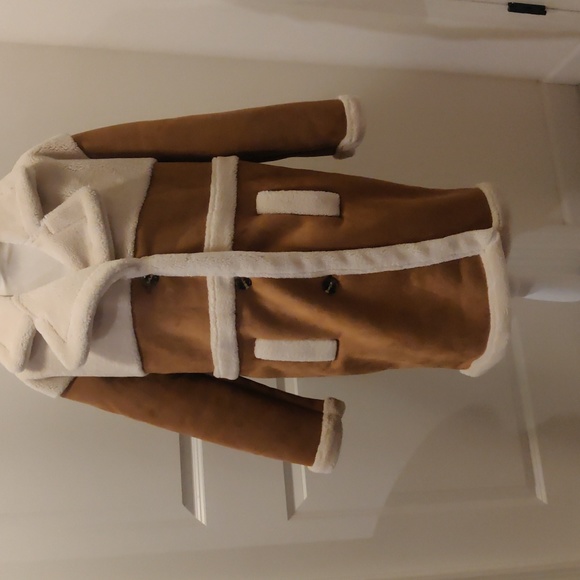 New! BLANK NYC Long Bonded Faux Fur Sherpa Coat Jacket Tan XS - Picture 3 of 12
